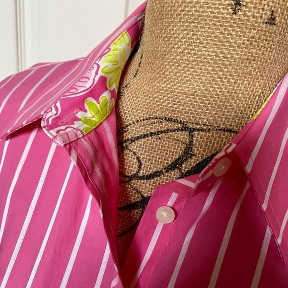 Lilly Pulitzer Women’s 14 Pink White Stripe Button Down Long Sleeve Cotton Shirt - Picture 3 of 10